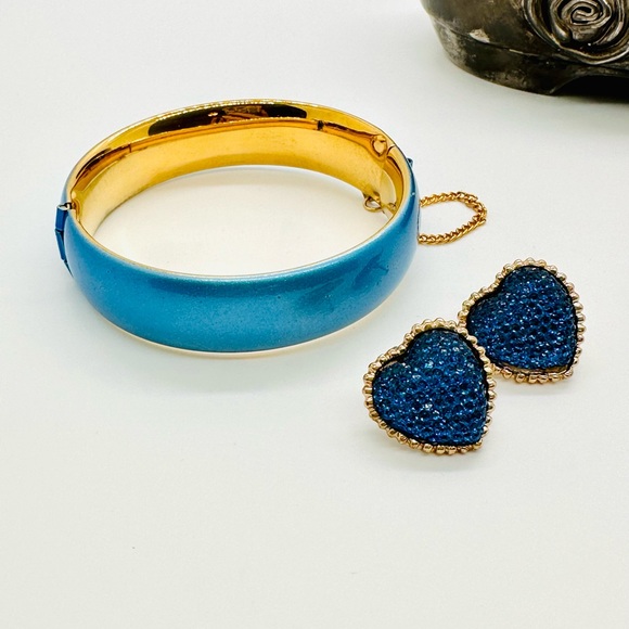Vintage Blue Bracelet & 💙 Druzy Earrings - Picture 1 of 13